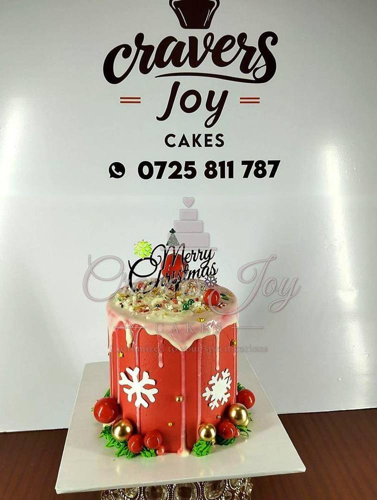 Red Christmas drip cake by Cravers Joy Cakes, Juja
