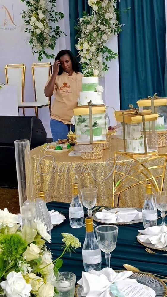 Outdoor wedding cake table by Cravers Joy Cakes, Juja
