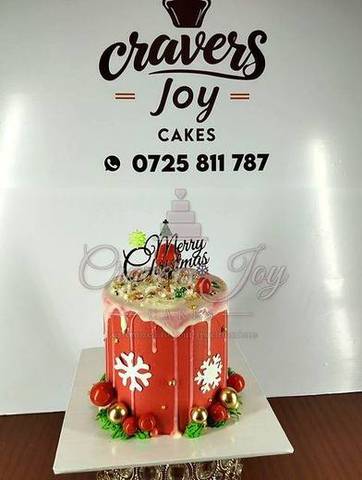 Red Christmas drip cake by Cravers Joy Cakes